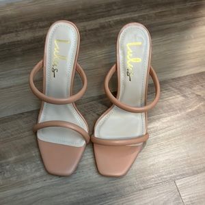 Lulus tan square-toe high heel sandals